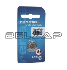 Батарейка CR1620 3V таблетка (пульт сигнализации, ключ) блистер (1шт.) Lithium, CR 1620, RENATA